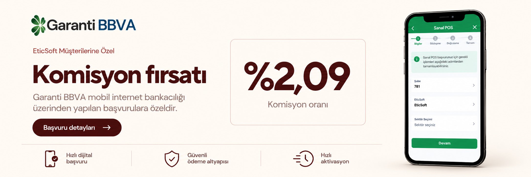Garanti BBVA – EticSoft müşterilerine özel %2,09 komisyon fırsatı